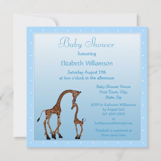 Stomme mam en Baby Giraffe blauw Baby shower Kaart (Voorkant)