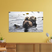 Stomme mama en Pup Zeeen otters Canvas Afdruk (Insitu (Woonkamer))