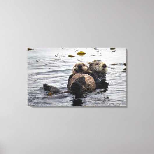 Stomme mama en Pup Zeeen otters Canvas Afdruk (Voorkant)