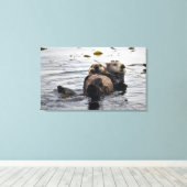 Stomme mama en Pup Zeeen otters Canvas Afdruk (Insitu (Houten vloer))