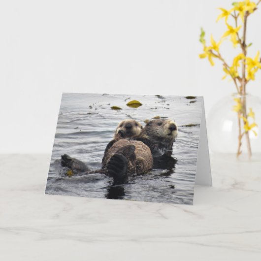 Stomme mama en Pup Zeeen otters Kaart (Gele Bloem)