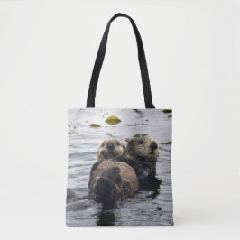Stomme mama en Pup Zeeen otters Tote Bag