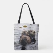 Stomme mama en Pup Zeeen otters Tote Bag (Achterkant)