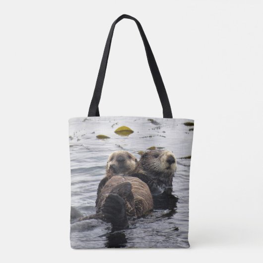 Stomme mama en Pup Zeeen otters Tote Bag (Achterkant)