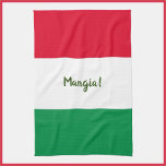 Stomme Mangia! Rode witte en groene Italiaanse vla Theedoek<br><div class="desc">Geniet van goed eten in je huis met deze leuke Mangia (eet!) Italiaanse keukenhanddoek.</div>