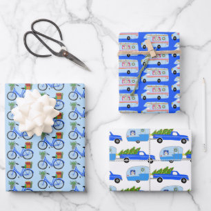 Stomme-mas-trailers RV-fietsen Colorful Holiday Bl Inpakpapier Vel