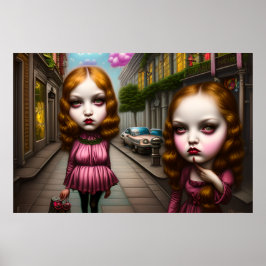 Stomme meisjes die voor een foto op straat pleiten poster