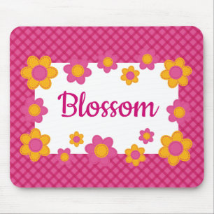 Stomme meisjes noemen roze, gele bloemen patroon muismat