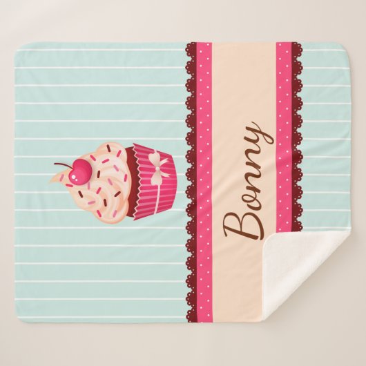 Stomme mint roze koekje met bedrukte douanenaam sherpa deken (Voorkant (horizontaal))