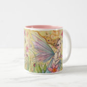 Stomme moeder en Baby Fairy Whimsical Fantasy Art Tweekleurige Koffiemok (Voorkant rechts)