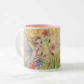 Stomme moeder en Baby Fairy Whimsical Fantasy Art Tweekleurige Koffiemok (Voorkant links)