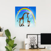 Stomme moeder en Baby Giraffe & regenboog Poster (Thuiskantoor)