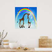 Stomme moeder en Baby Giraffe & regenboog Poster (Keuken)