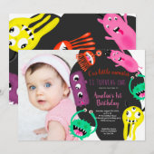 Stomme monsters illustratie 1e verjaardag foto kaart (Voorkant / Achterkant)