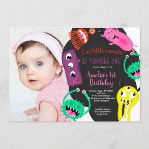 Stomme monsters illustratie 1e verjaardag foto kaart