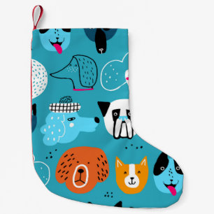 Stomme naadloze patronen met grappige honden op ee kleine kerstsok