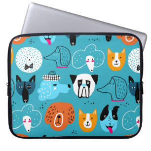 Stomme naadloze patronen met grappige honden op ee laptop sleeve