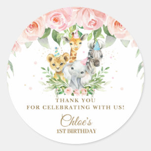 Stomme Oerwouden Roze Floral Hartelijk dank Ronde Sticker