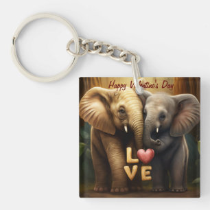Stomme olifanten in liefdesfotoblok sleutelhanger