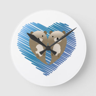 Stomme otters met blauw hart op de achtergrond ronde klok