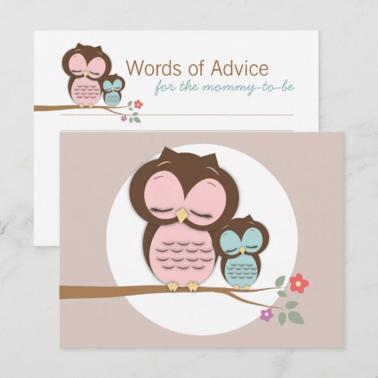 Stomme Owl & Mama Woorden van Advice mama Kaarten (Voorkant / Achterkant)