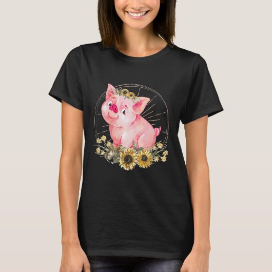 Stomme piggy met zonnebloempjes t-shirt (Voorkant)