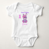 Stomme Pink Bunny Girls Birthday Name & Age Romper (Voorkant)
