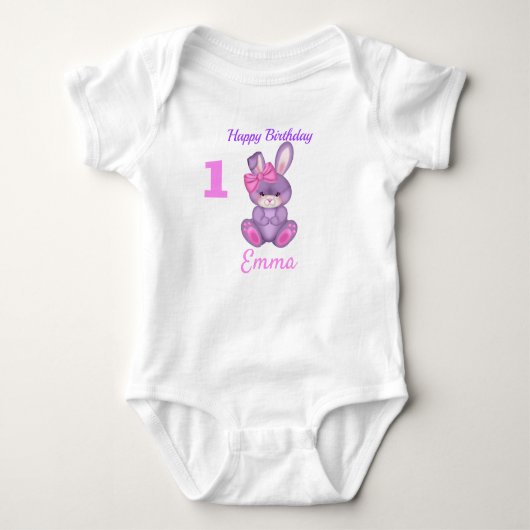 Stomme Pink Bunny Girls Birthday Name & Age Romper (Voorkant)