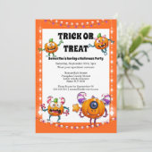 Stomme pompoenmonsters kinder halloween costuum pa kaart (Staand voorkant)