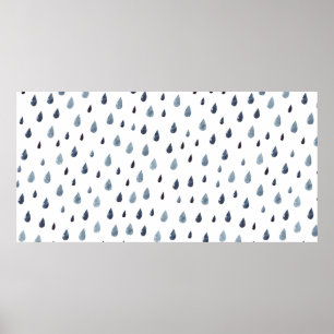 Stomme regen. Waterverf naadloos patroon. Indigo r Poster