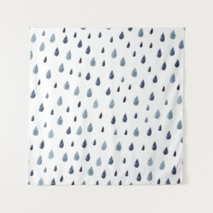 Stomme regen. Waterverf naadloos patroon. Indigo r Wandkleed