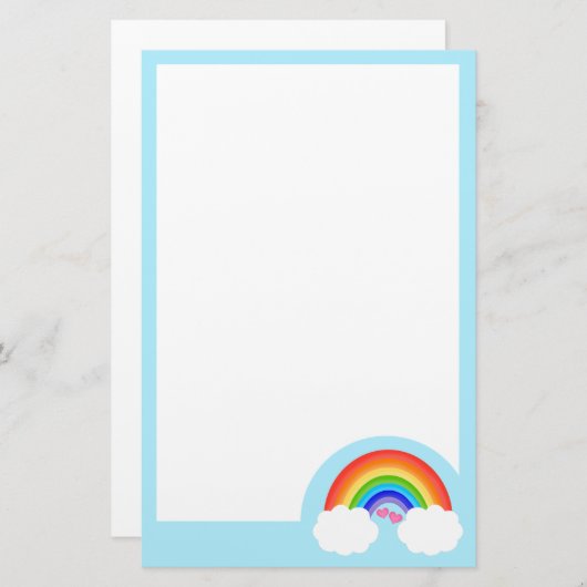 Stomme regenboog met witte wolken en roze harten briefpapier (Voorkant / Achterkant)