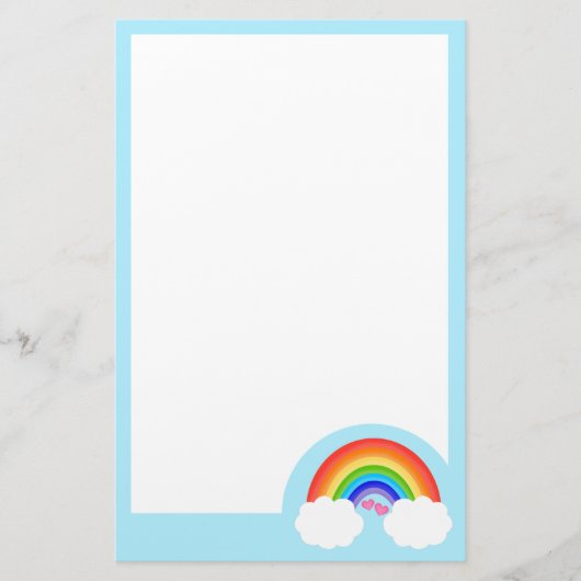 Stomme regenboog met witte wolken en roze harten briefpapier (Voorkant)