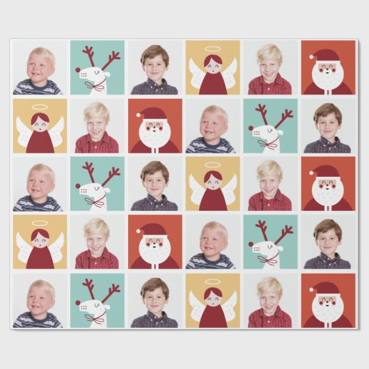 Stomme rendieren, Santa en Angel Blokken Cadeaupapier (Vlak)