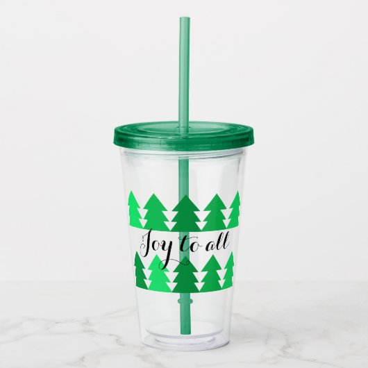 Stomme rijen groene kerstbomen met iedereen acryl drinkbeker (Voorkant)
