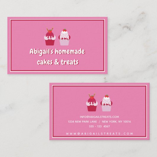 Stomme roze aardbeiensnokken, catering/bakkerij visitekaartje (Voorkant / Achterkant)
