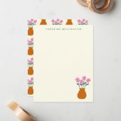 Stomme Roze Bloemen in Vase Gepersonaliseerde Naam Notitiekaartje (Voorkant / Achterkant in situ)