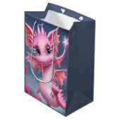 Stomme roze draak met roze bloemen medium cadeauzakje (Voorkant Gekanteld)