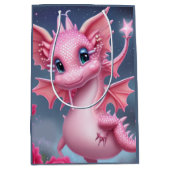 Stomme roze draak met roze bloemen medium cadeauzakje (Voorkant)