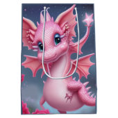 Stomme roze draak met roze bloemen medium cadeauzakje (Achterkant)