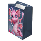 Stomme roze draak met roze bloemen medium cadeauzakje (Achterkant Gekanteld)