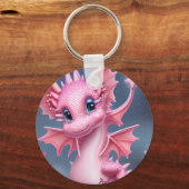 Stomme roze draak met roze bloemen sleutelhanger (Voorkant)