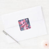 Stomme roze draak met roze bloemen vierkante sticker (Envelop)