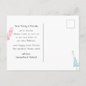 Stomme roze en blauwe Waterverf bloemen die we heb Aankondigingskaart (Achterkant)