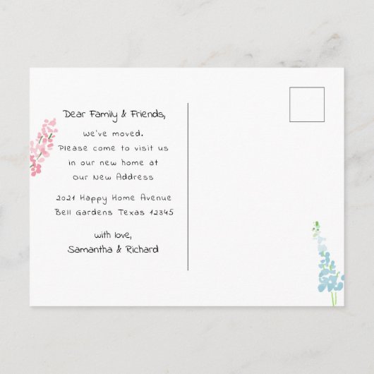 Stomme roze en blauwe Waterverf bloemen die we heb Aankondigingskaart (Achterkant)