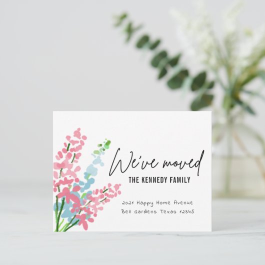 Stomme roze en blauwe Waterverf bloemen die we heb Aankondigingskaart (Staand voorkant)