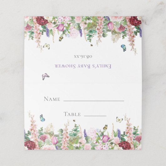 Stomme roze en paarse bloemen en buistraten plaatskaartje (Buitenkant ongevouwen)