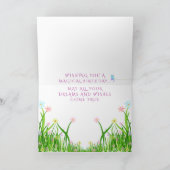 Stomme roze en witte unicorn met Bloemen Birthday Kaart (Binnen)