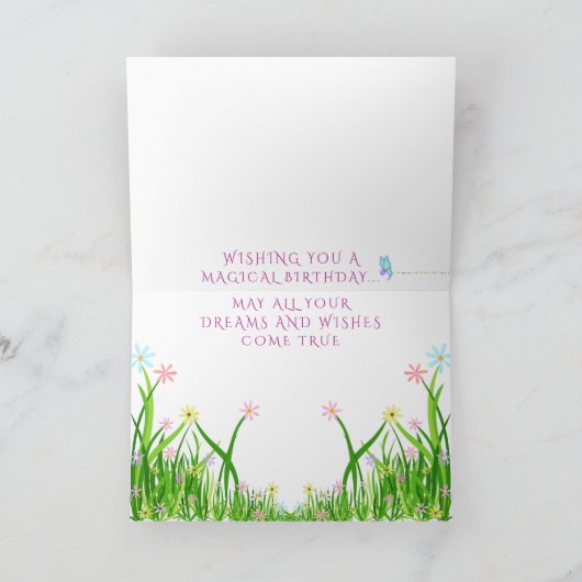 Stomme roze en witte unicorn met Bloemen Birthday Kaart (Binnen)