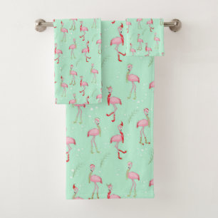 Stomme roze flamingo in Santa hat scarf en sokken Bad Handdoek